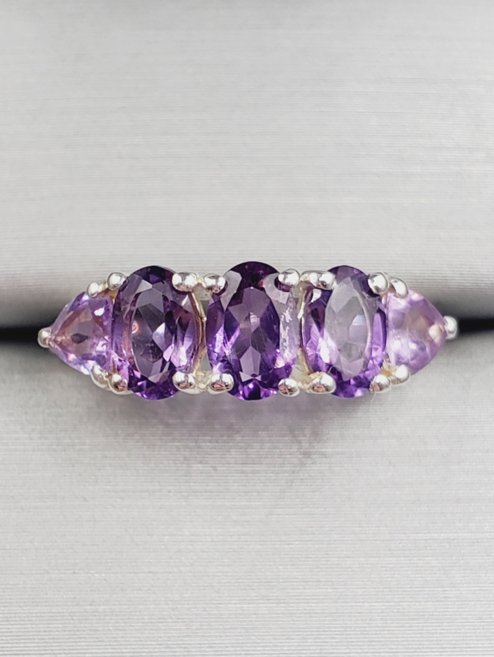 Oval & Trillion Genuine Purple Amethyst 925 Sterling Silver Ring